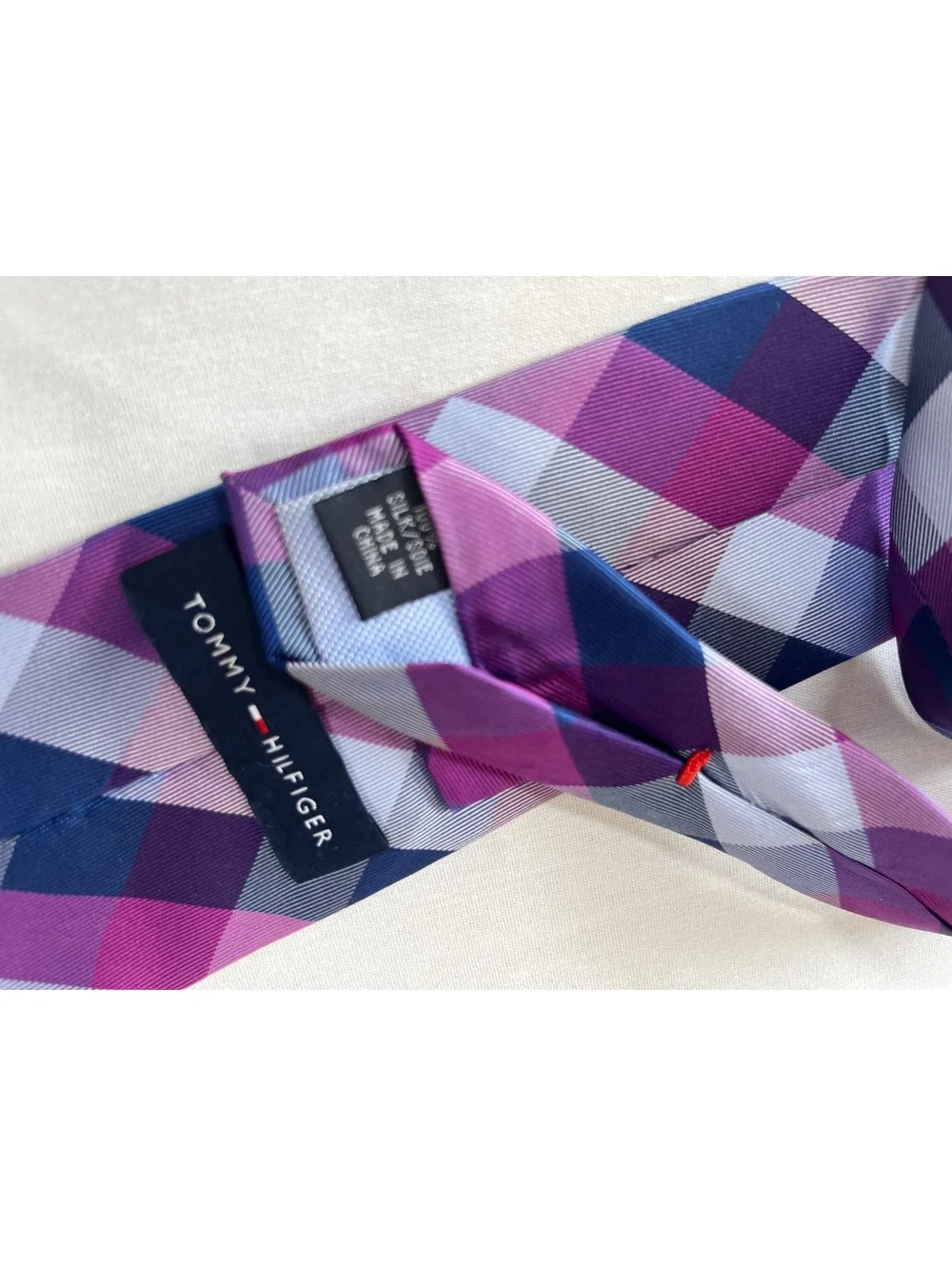 Tommy Hilfiger silk neck tie blue navy pink plaid